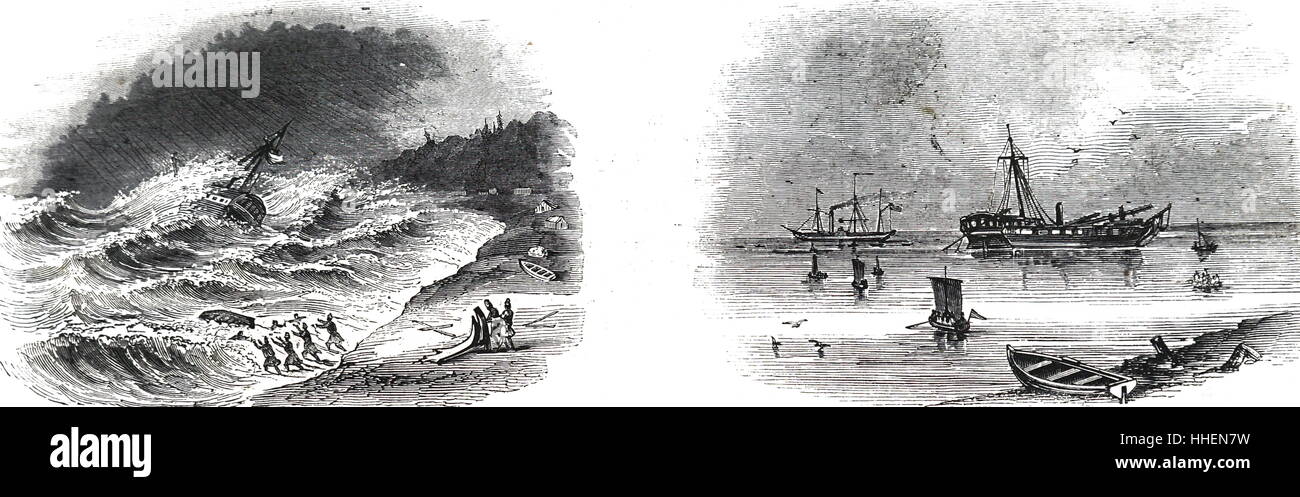 Illustration depicting the wreck of the transport ship 'Premier' at the mouth of the St Lawrence. Dated 19th Century Stock Photo