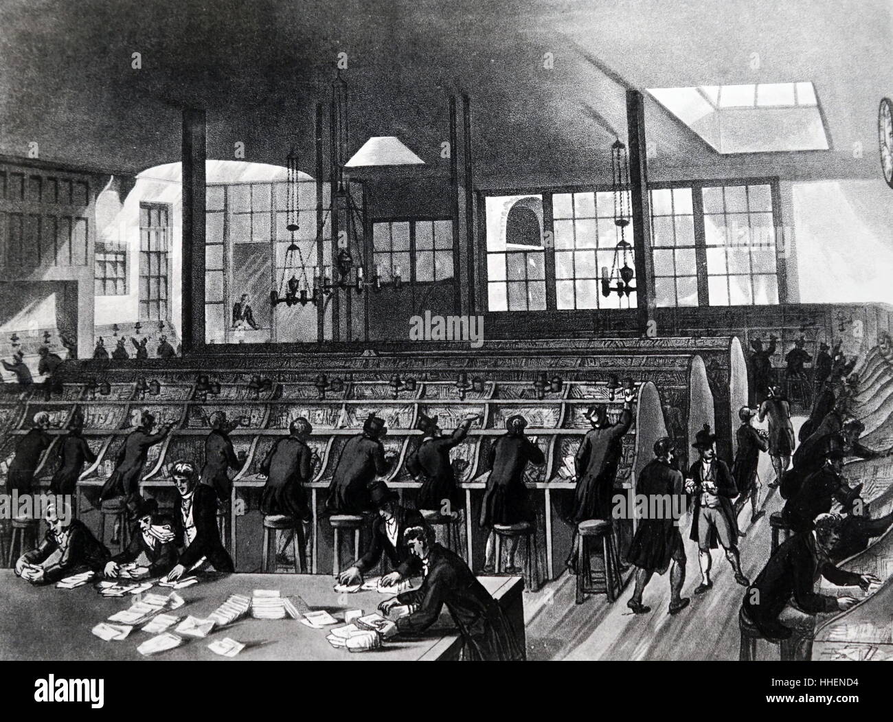 Illustration depicting the General Post Office, Lombard Street. Dated