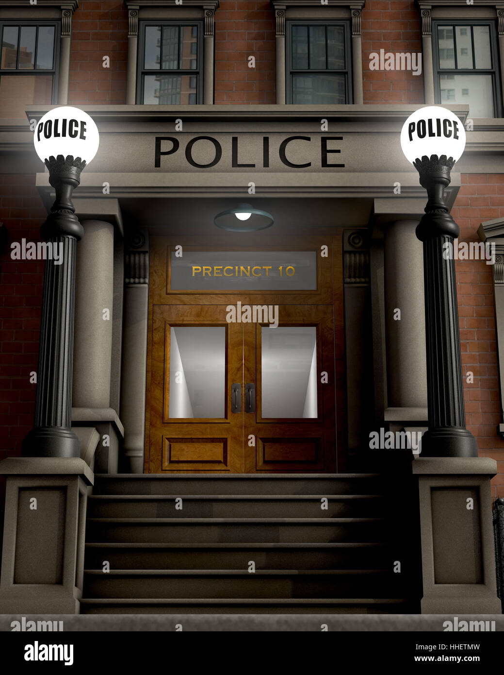 facade, retro, authority, police station, permission, approval, lawful, duly, Stock Photo