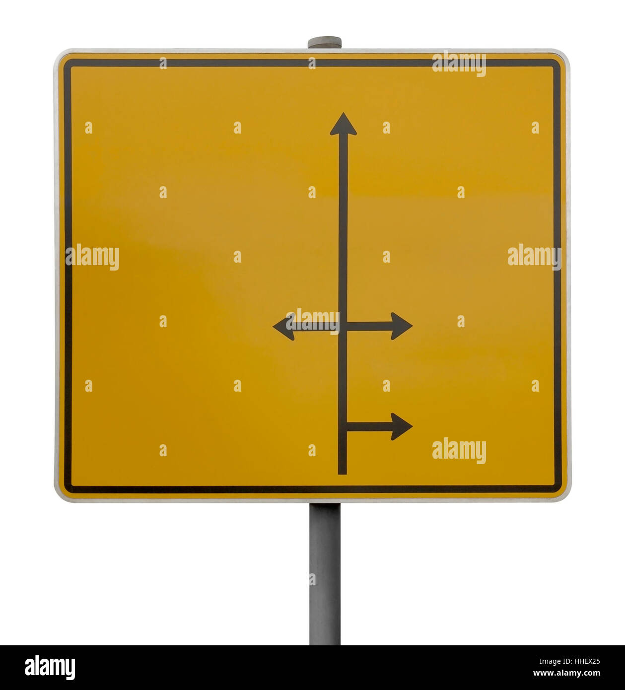 yellow blank direction signpost with black arrows isolated on white Stock Photo