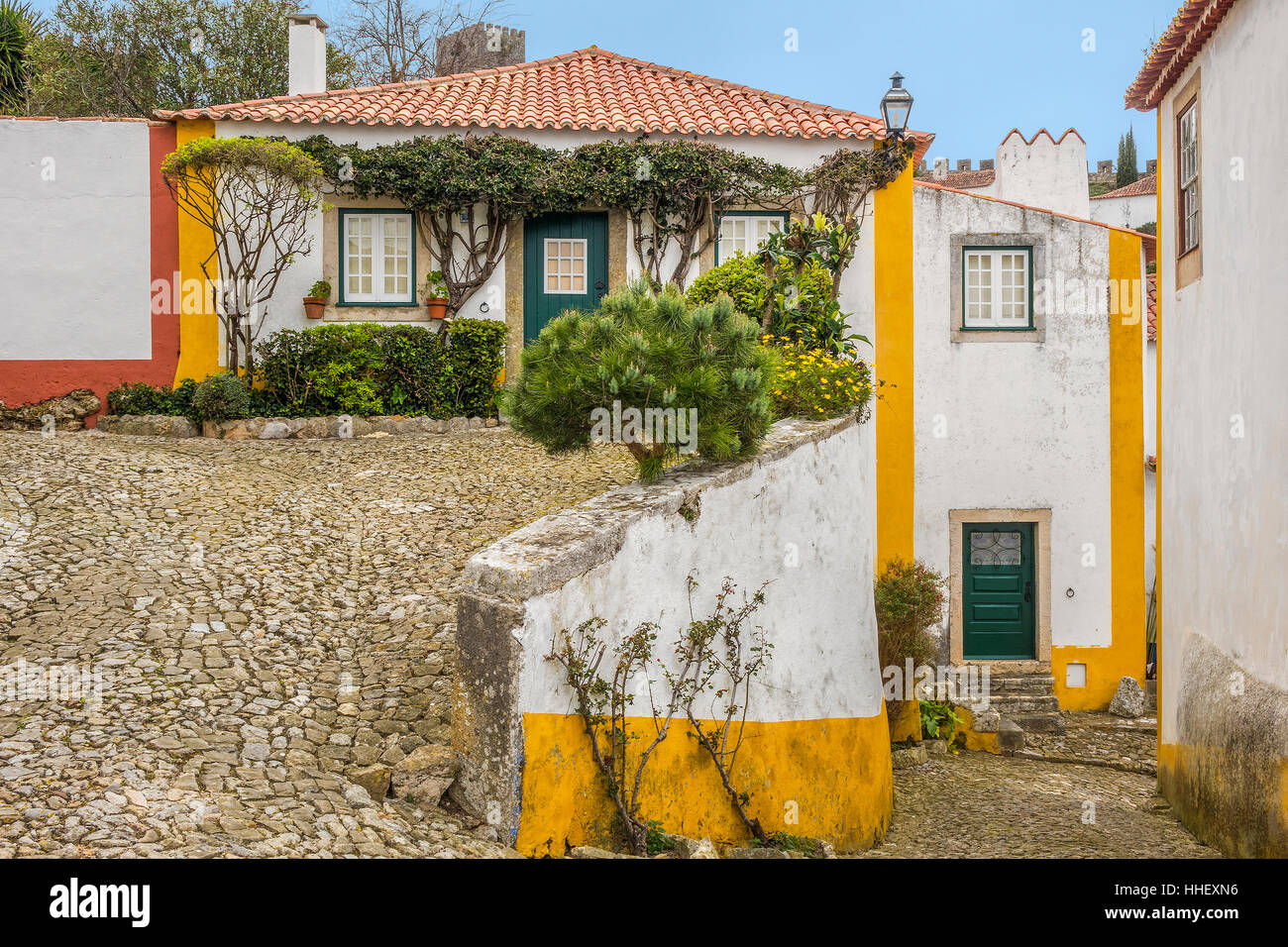 Pretty Houses In The Medieval Town Of Obidos Portugal Stock Photo Alamy