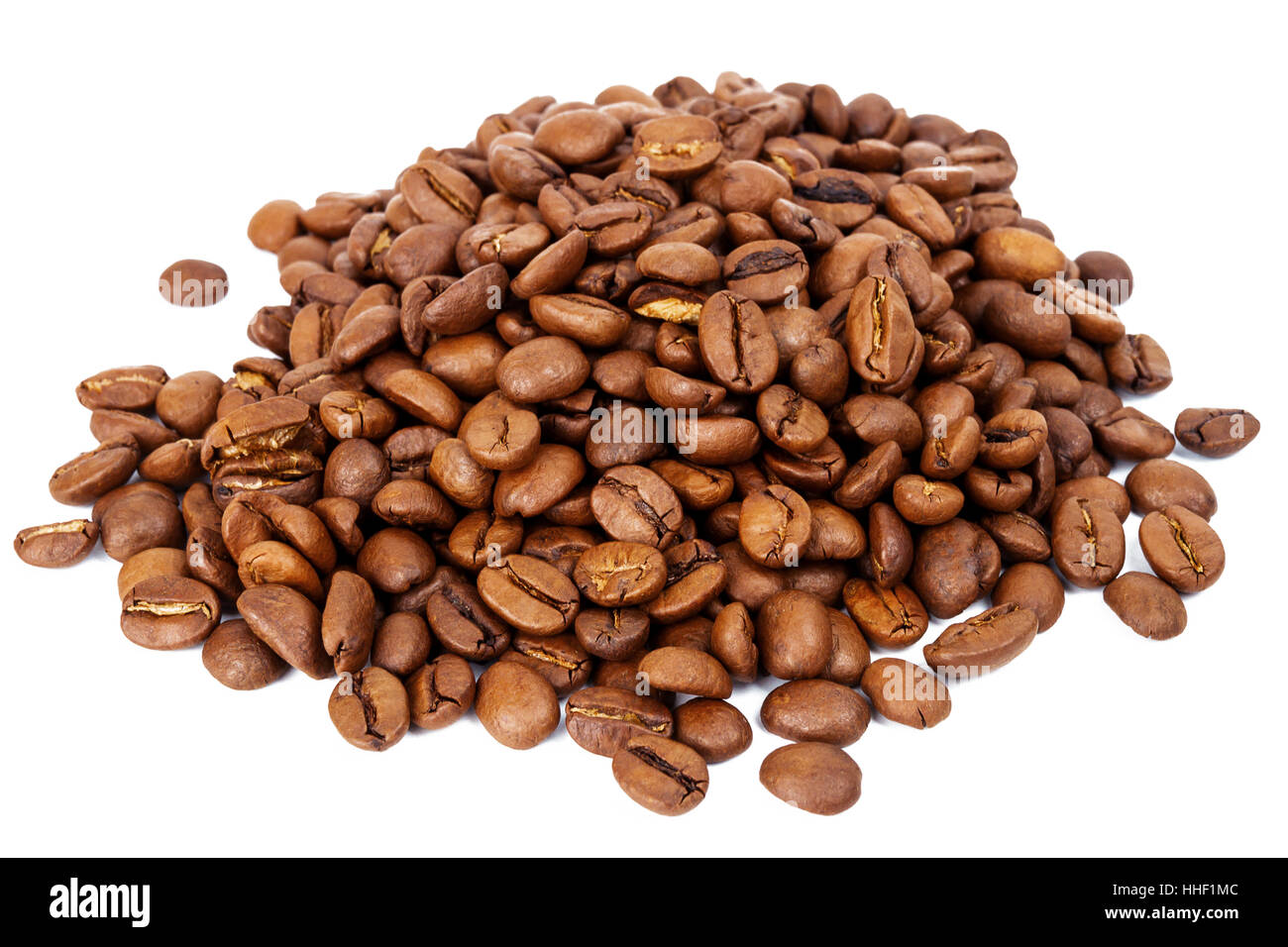 Pile of roasted coffee beans isolated in white background Stock Photo