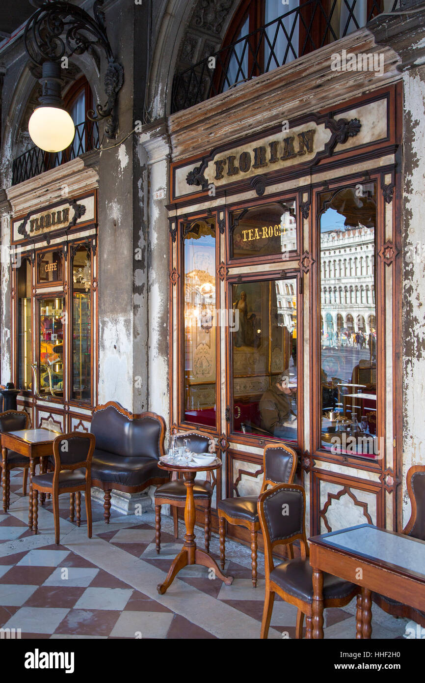 Caffe Florian (b. 1720), the oldest cafe in the world,  Piazza San Marco, Venice, Veneto, Italy Stock Photo