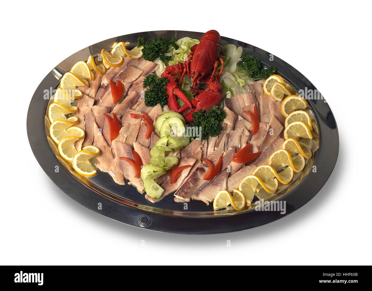 studio photography of a seafood plate in white back with shadow Stock Photo