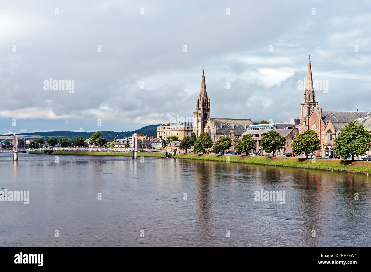Greig Street suspension bridge crosses River Ness in Inverness Highland