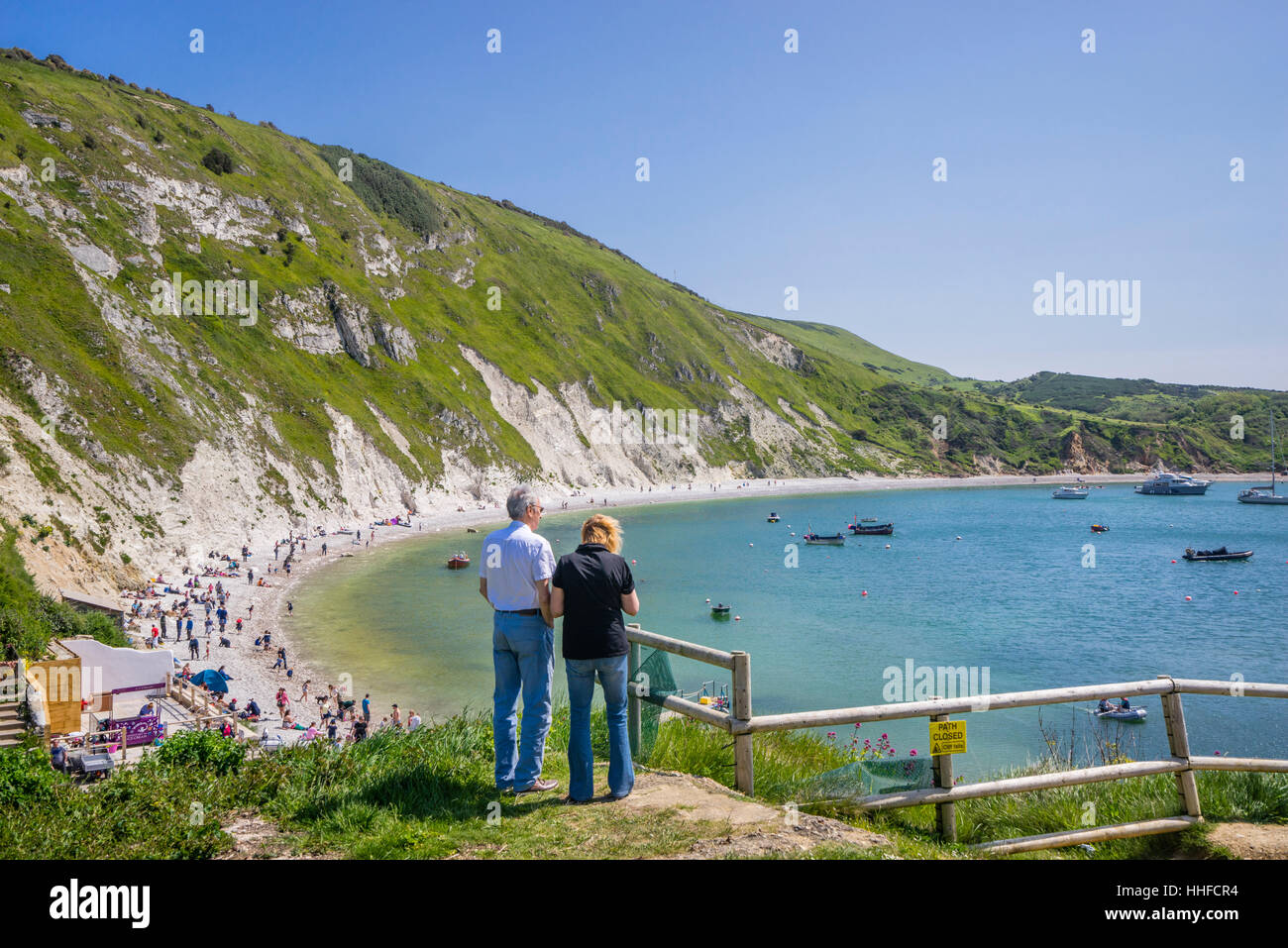 Great Britain, South West England, Dorset, Jurassic Coast, chalk cliffs  at Lulworth Cove Stock Photo