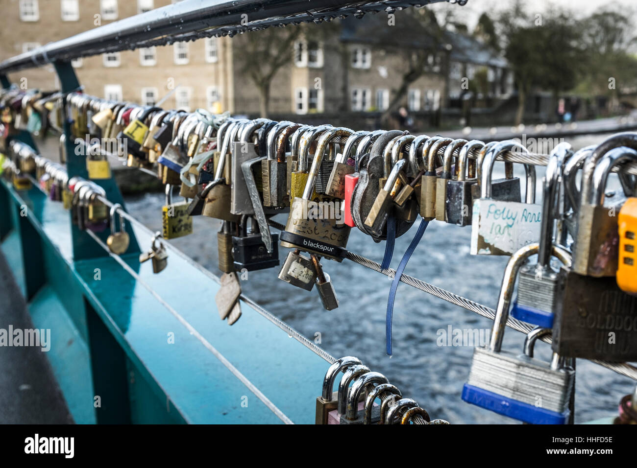 Padlocks attached to the cabling of the Weir Bridge over the River Wye