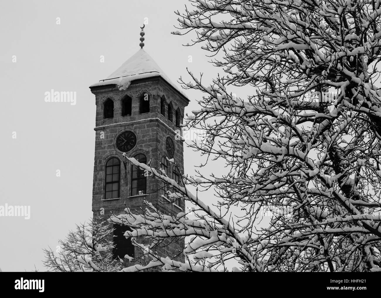 Old Town Clock Tower Black and White Stock Photos & Images - Alamy