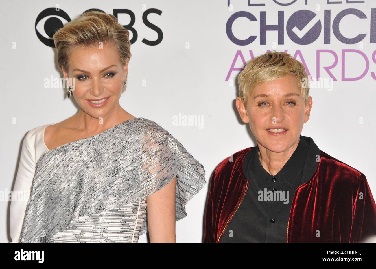 Los Angeles, CA, USA. 18th Jan, 2017. Ellen DeGeneres, Portia de Rossi in  the press room for People's Choice Awards 2017 - Press Room, Microsoft  Theatre L.A. Live, Los Angeles, CA January
