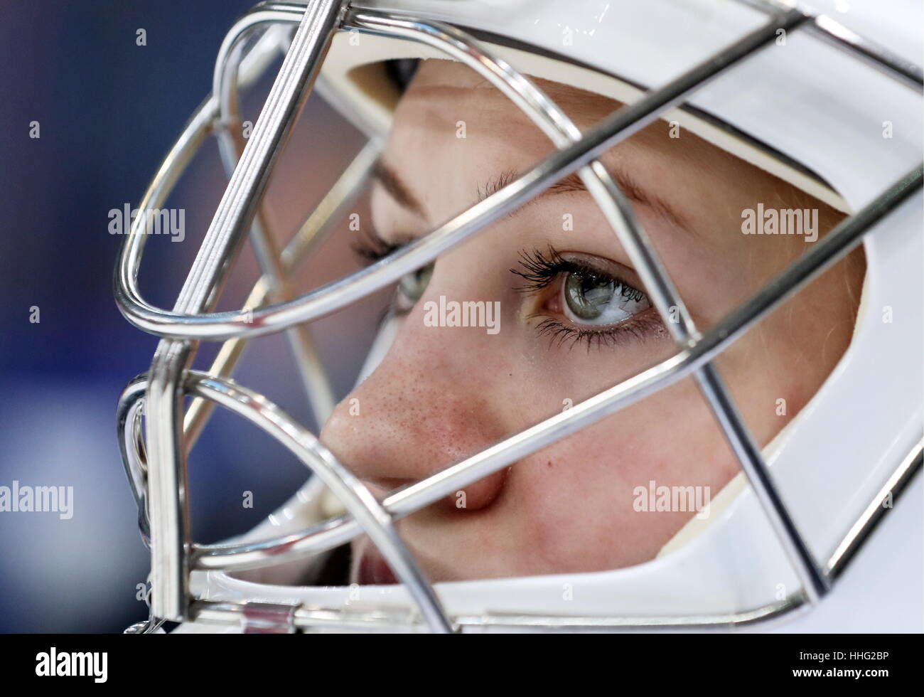 Ufa, Russia. 19th 2017. Vostok's goaltender Nadezhda Morozova in a Russian Women's League (ZhKhL) all-star against Zapad. The event is part of the Ice Hockey All Star Week organised