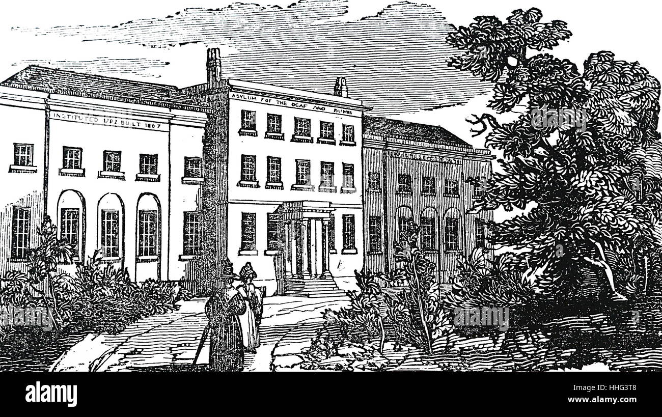 Illustration of an Asylum for the deaf and dumb on the Old Kent Road, London. Dated 19th Century Stock Photo
