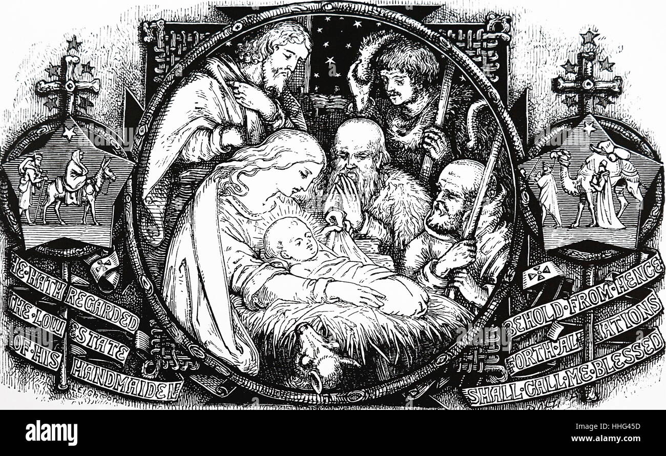 Birth of Christ. Headpiece by John Leighton (1822-1912) from Good Words, London, 1868 Stock Photo
