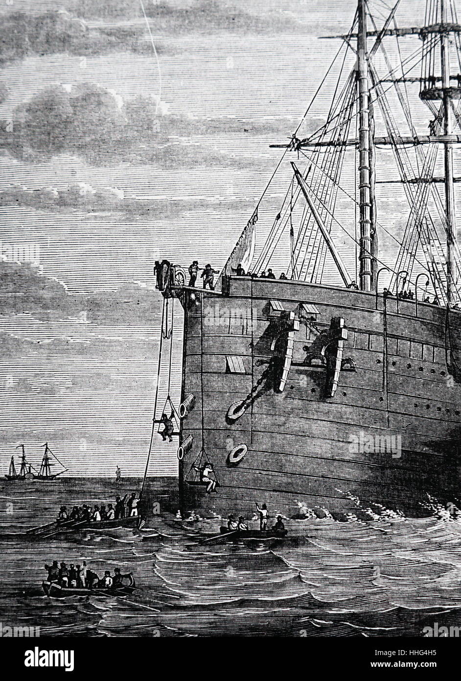 The 'Great eastern' steamship used to lift the Atlantic telegraph cable, to continue and complete the laying of the cable in the 1866 season Stock Photo
