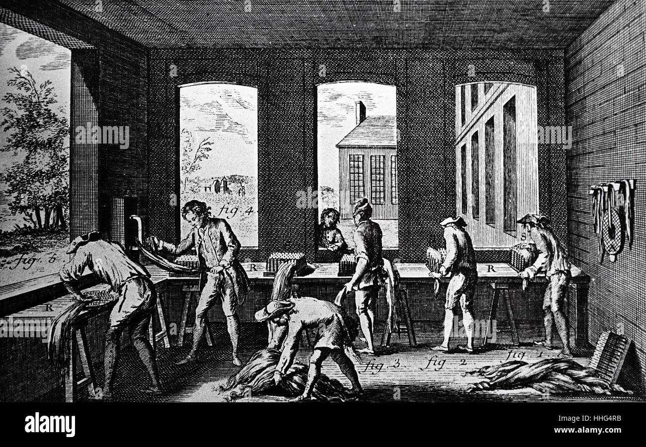 Removing unwanted tissue from hemp, preparing it to make rope. Dated