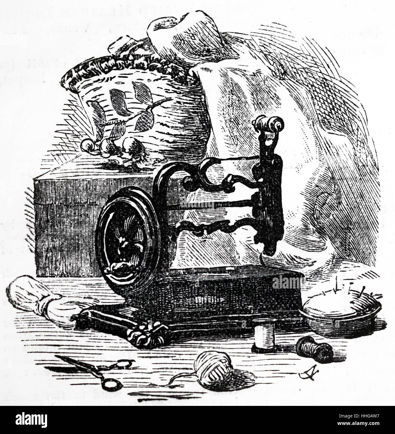 Small handturned sewing machine. London, dated 1881 Stock Photo Alamy