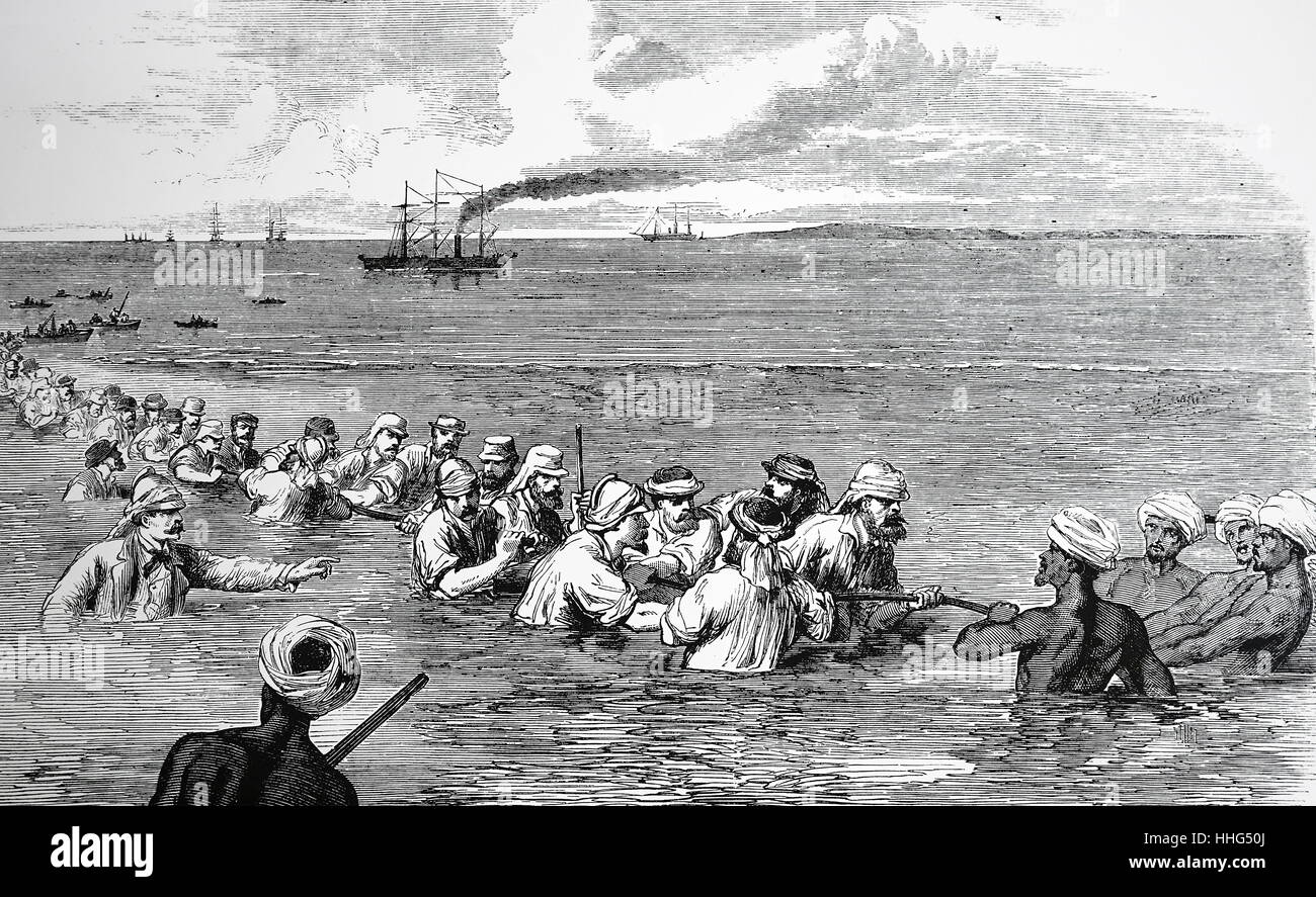 IndoEuropean telegraph landing the cable at Fao, Persian Gulf. Dated 5th July 1865 Stock Photo