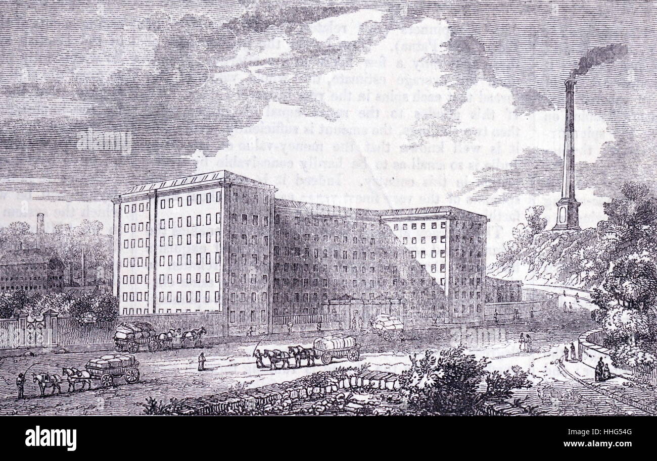 Cotton Mill - Stockport. From the pictorial gallery of Arts, Charles Knight, London 1851. Stock Photo