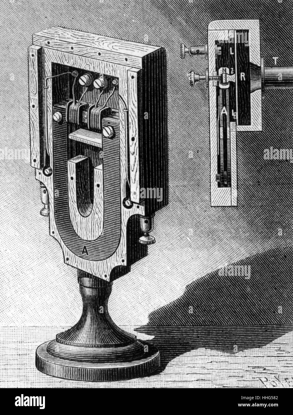 Ader's Fanfare: detailed view of the receiver. Demonstrated at the Paris Exposition of 1889. Stock Photo