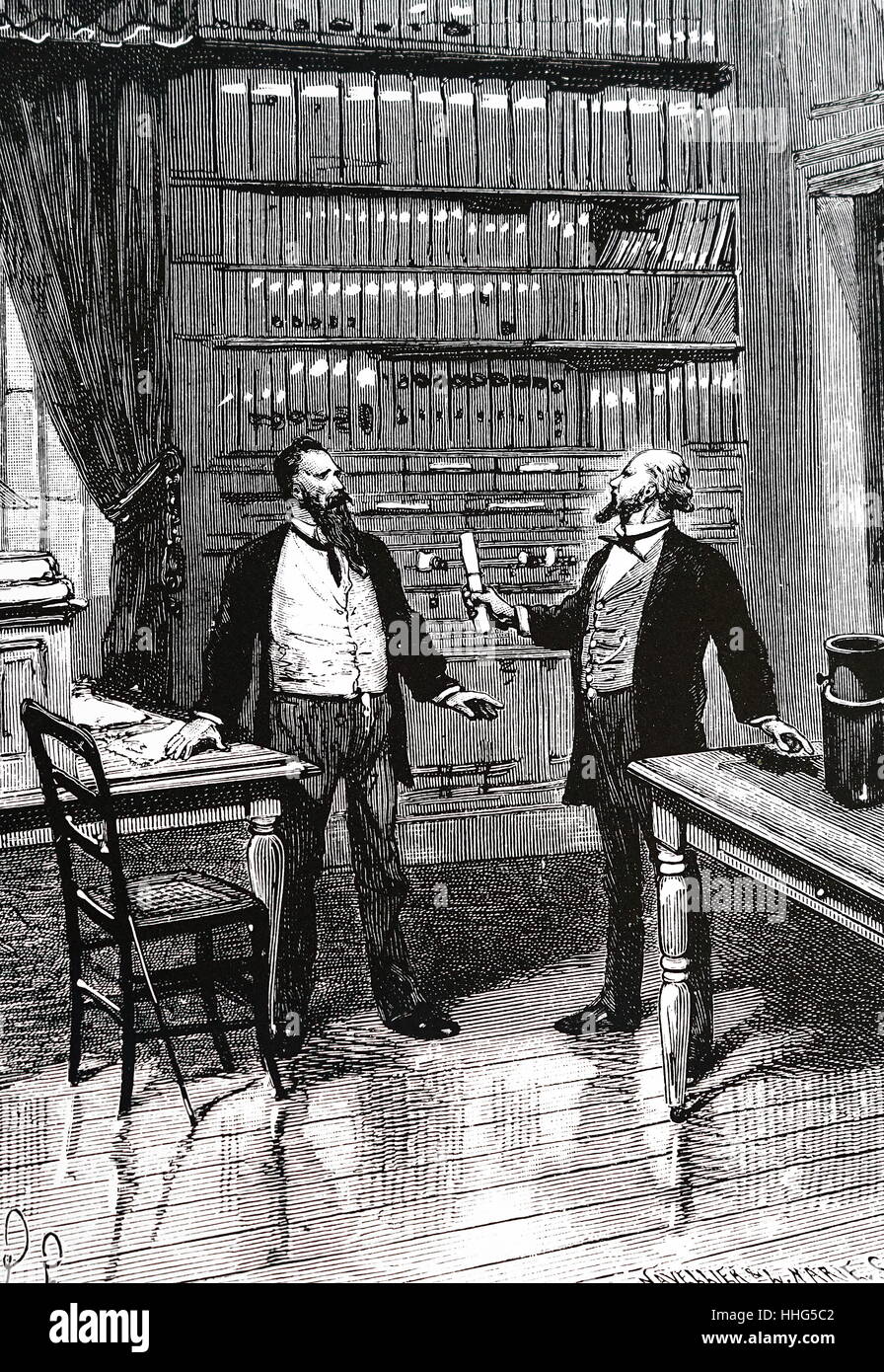 Artist S Impression Of Elisha Gray Presenting His Caveat For His Telephone At The United States Patent