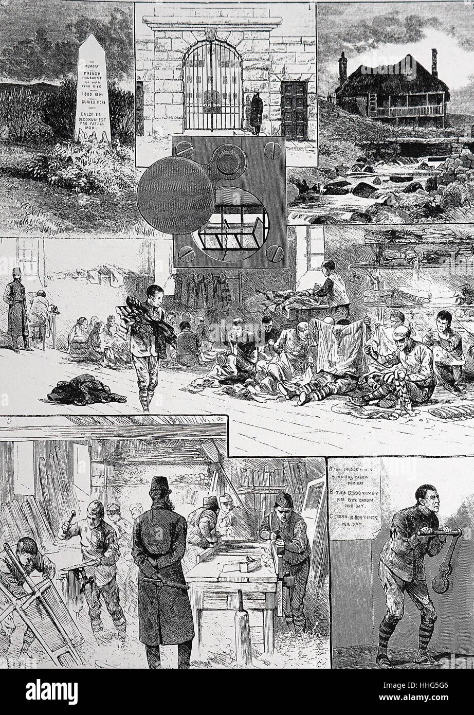 Dartmoor Prison Penal Servitude the middle panel shows prisoners in
