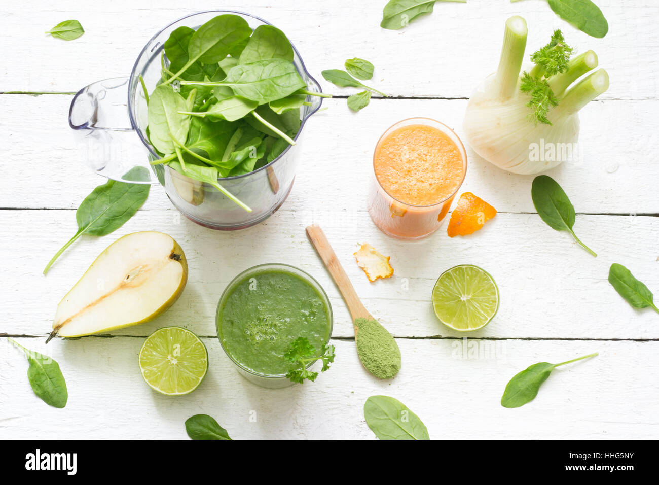 Fruits, vegetables, smoothie, blender, abstract health diet lifestyle concept Stock Photo