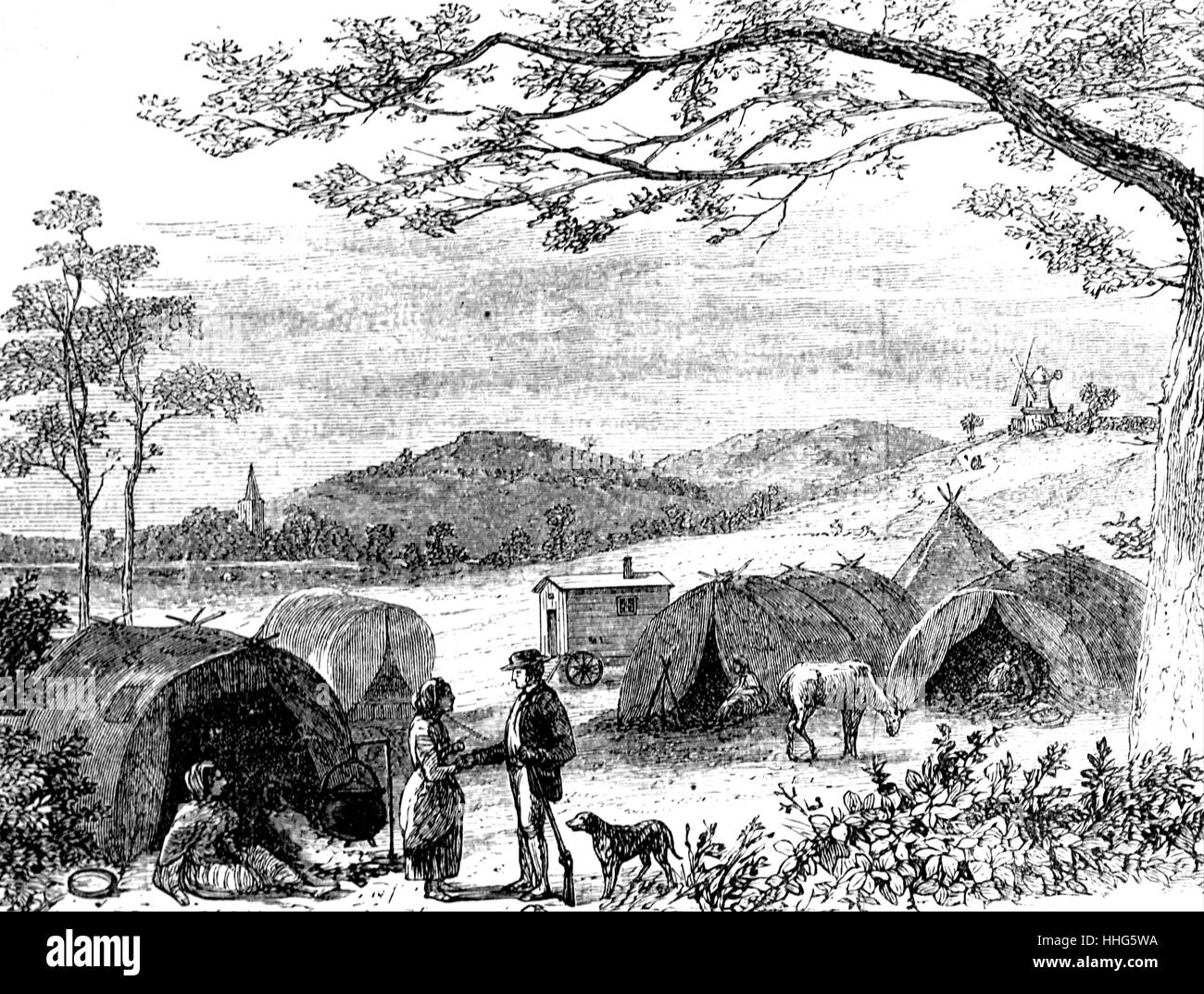 A Gipsy Encampment in 1868, France Stock Photo