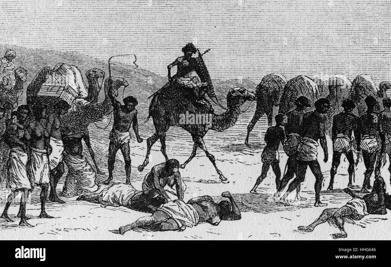 Slaves being taken from the Sudan across the desert to the Red Sea to be taken to Jeddah. Stock Photo