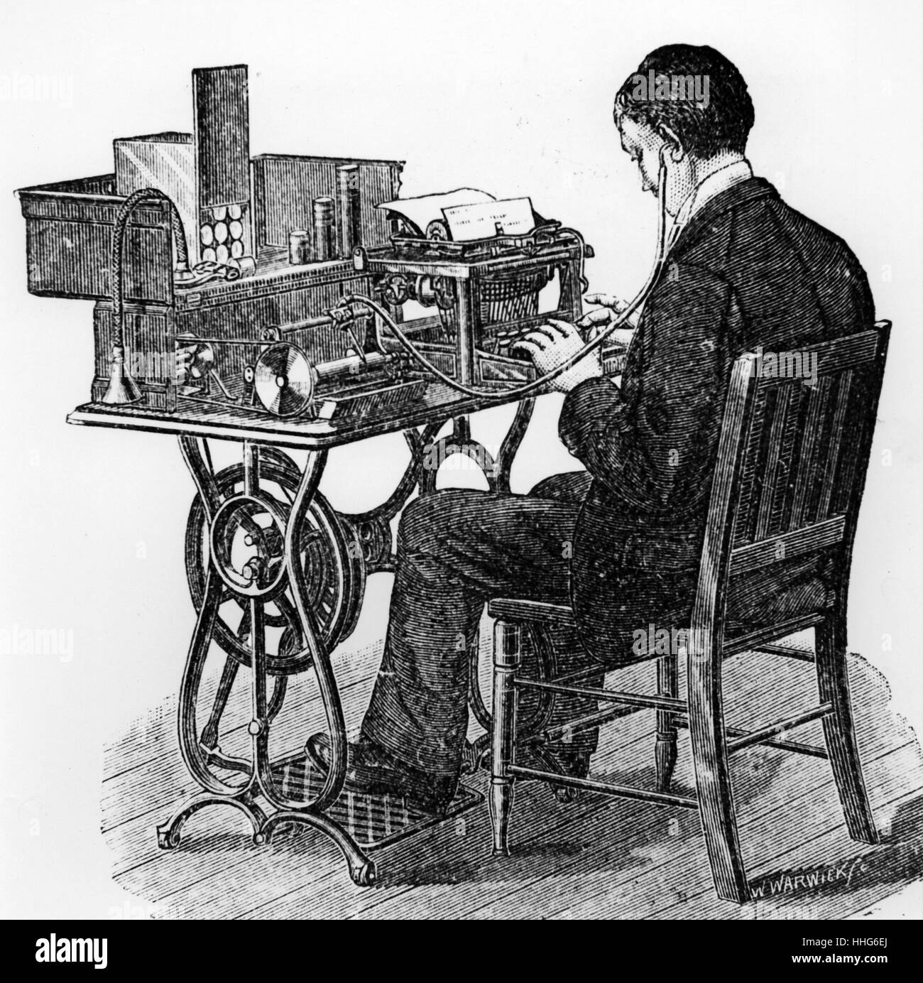 Audio-typing from a wax cylinder made on a bell and Tainter gramophone. Stock Photo