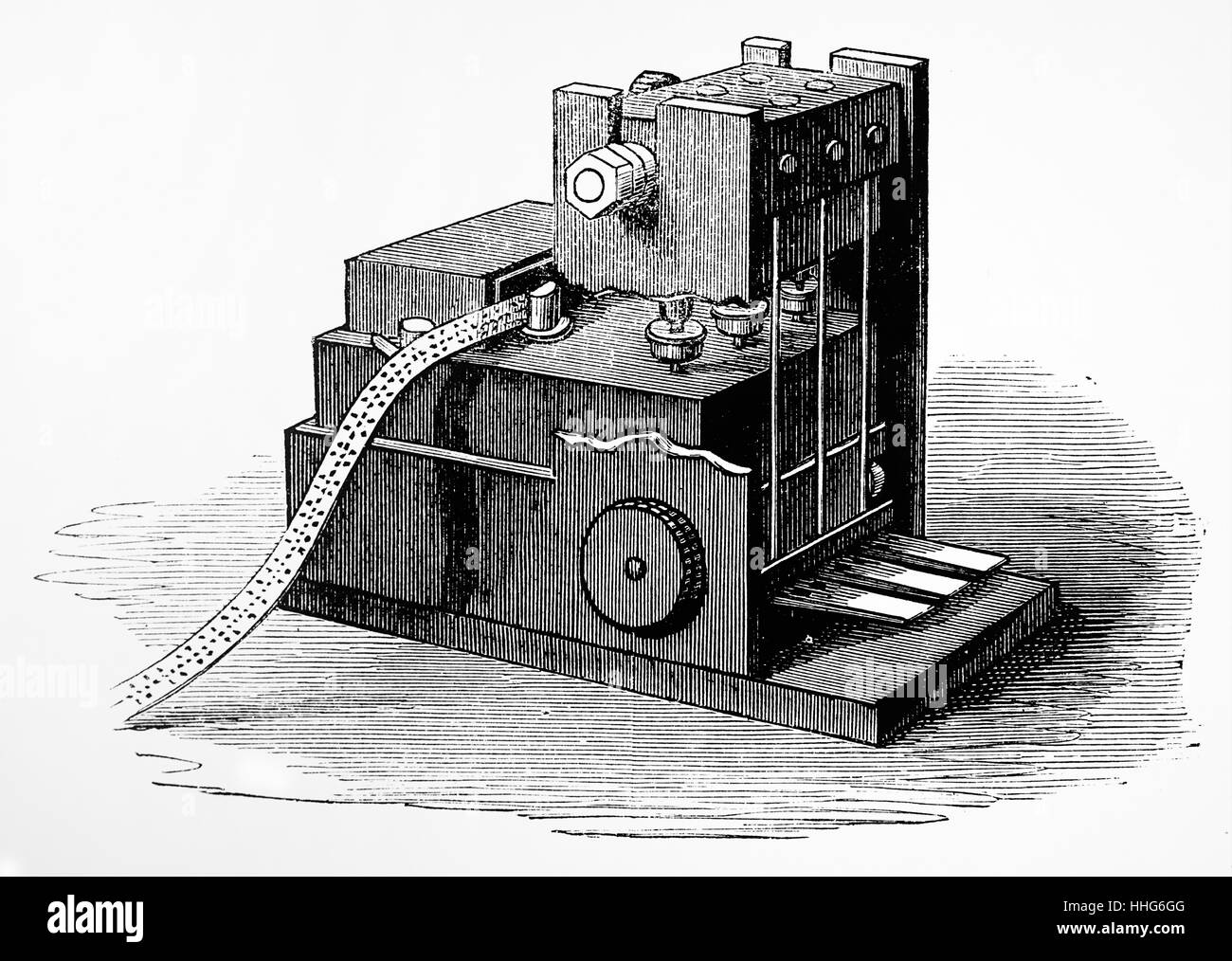 Pneumatically operated perforating machine for Morse electric telegraphs: used by the GPO. Stock Photo