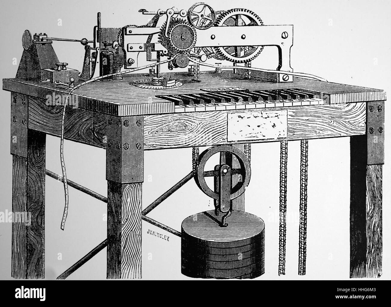 Electric printing telegraph invented by Hughes, who at first found no market for it in England
