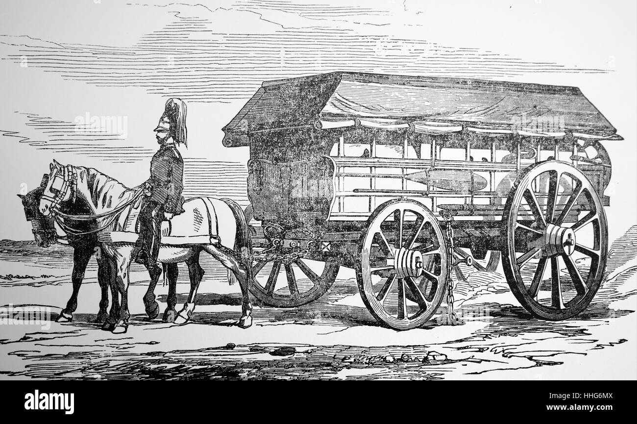 Wagon carrying equipment for laying telegraph wires; Crimean war. 1854. Stock Photo