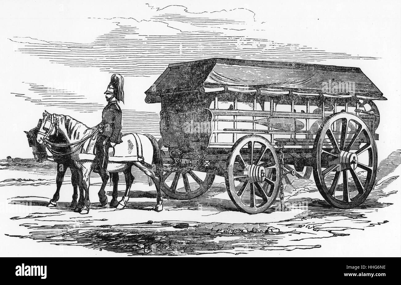 Wagon carrying equipment for laying telegraph wires; Crimean war. 1854. Stock Photo