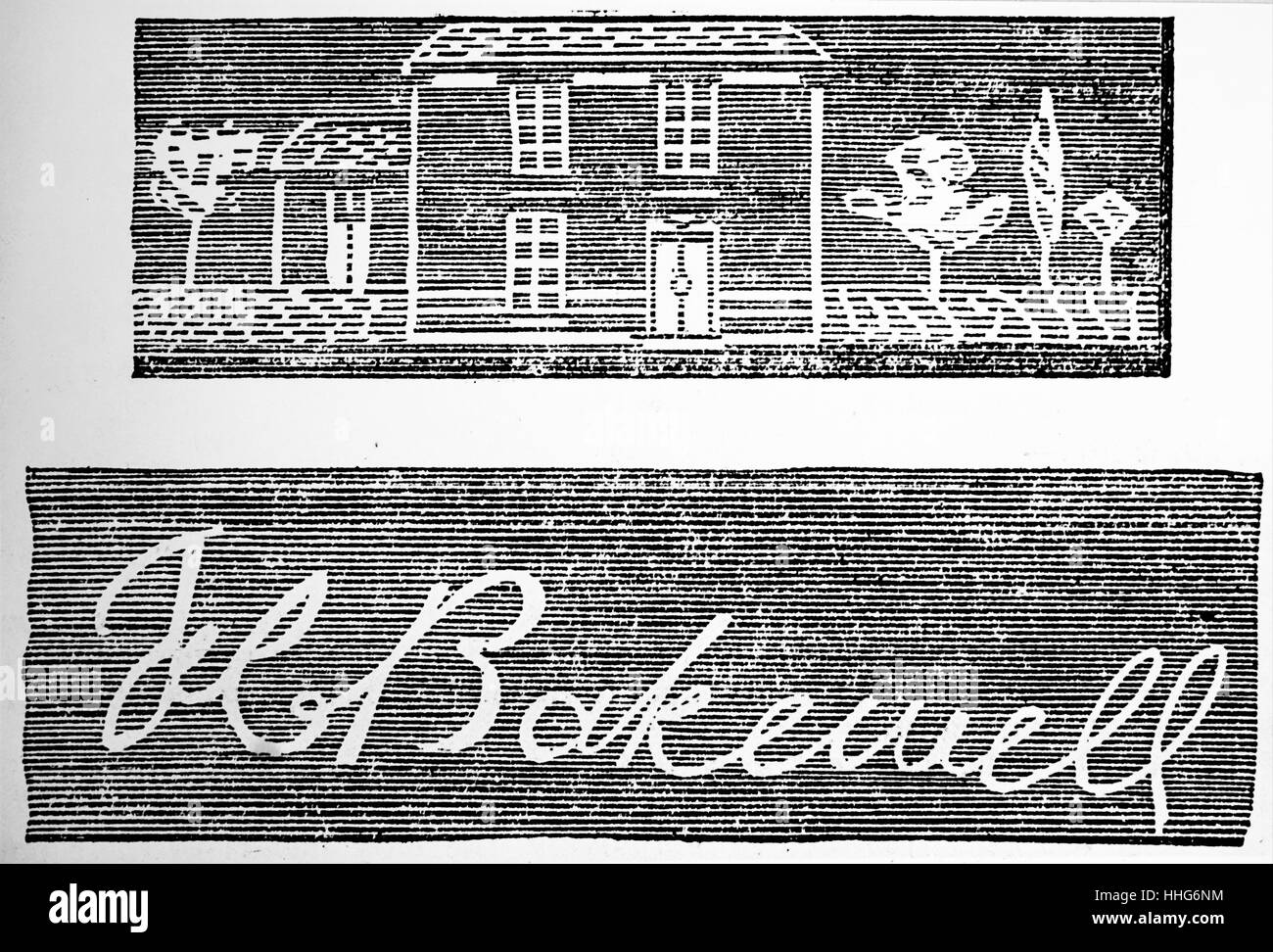 Example of a message received on Bakewell's facsimile printing telegraph. 1850. Stock Photo