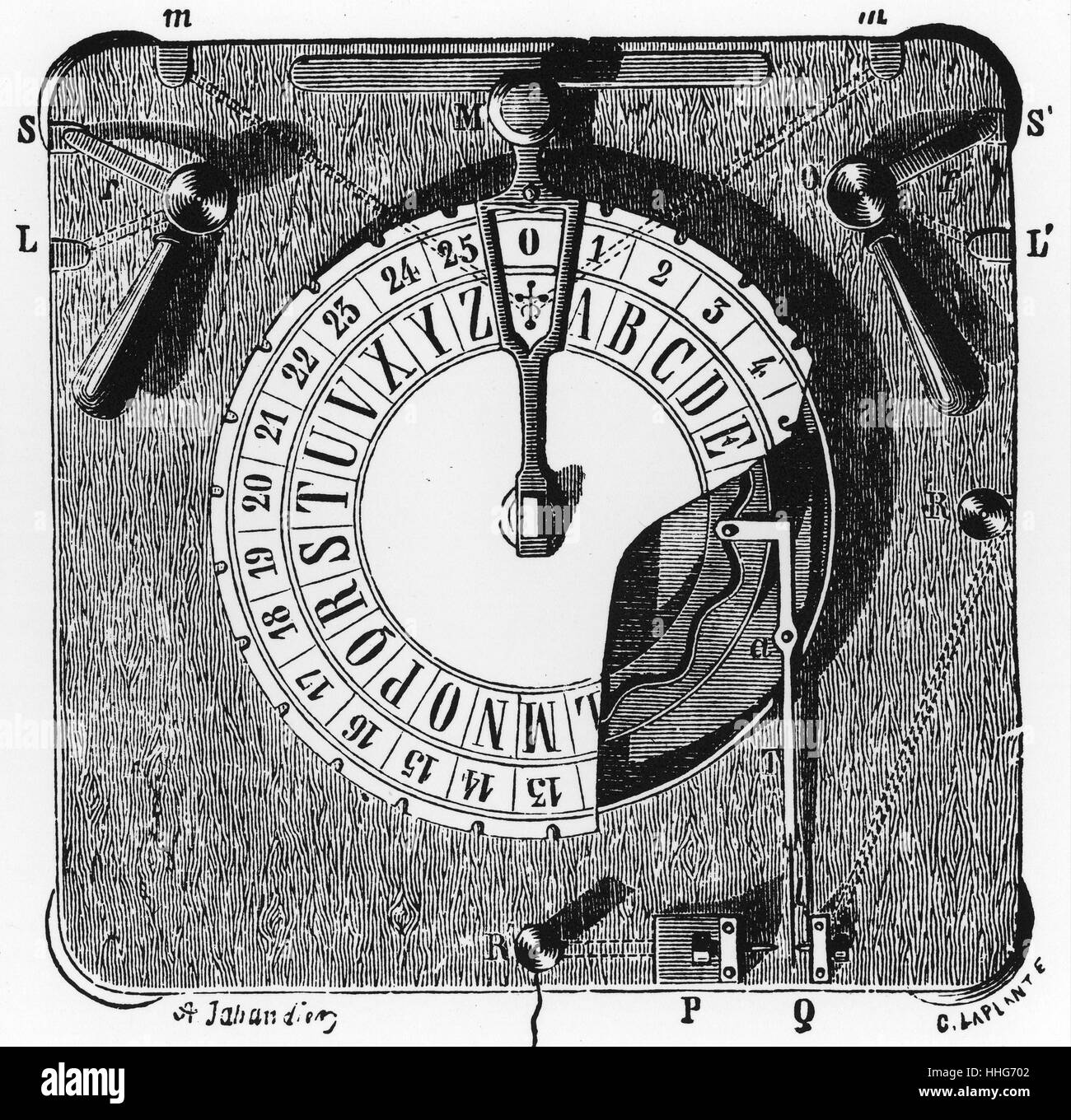 Transmitter of early model of Breguet dial telegraph. 1874. Stock Photo