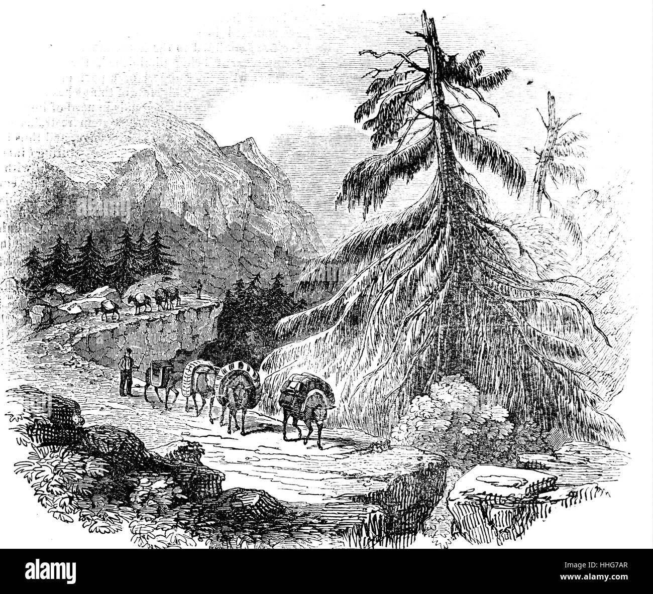 Illustration depicting the Oberhasli Pass; in the Bernese Highlands; Switzerland. Dated 19th Century Stock Photo