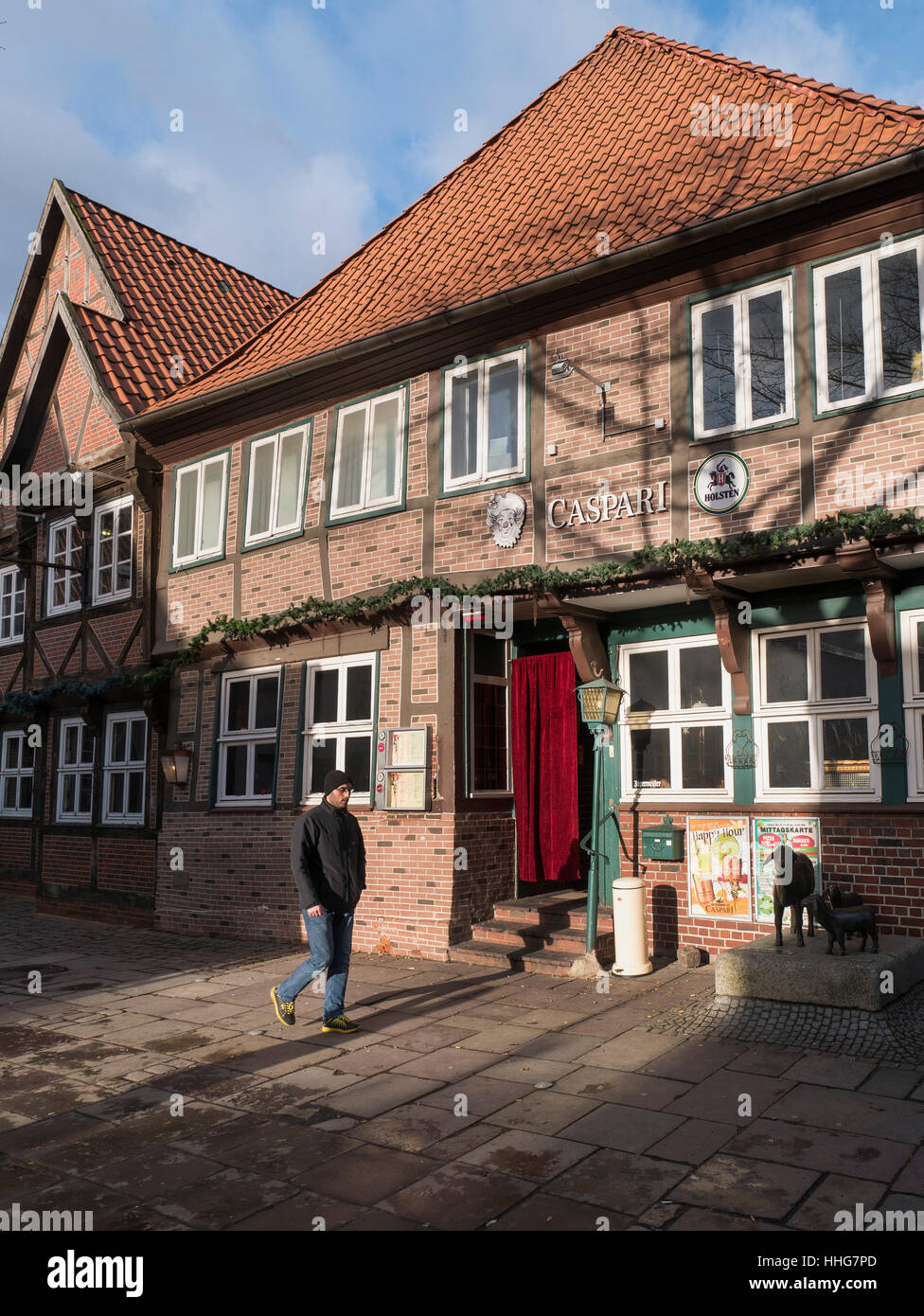 restaurant Caspari in half timbered house at Lämmertwiete, Hamburg-Harburg, Germany Europe Stock Photo