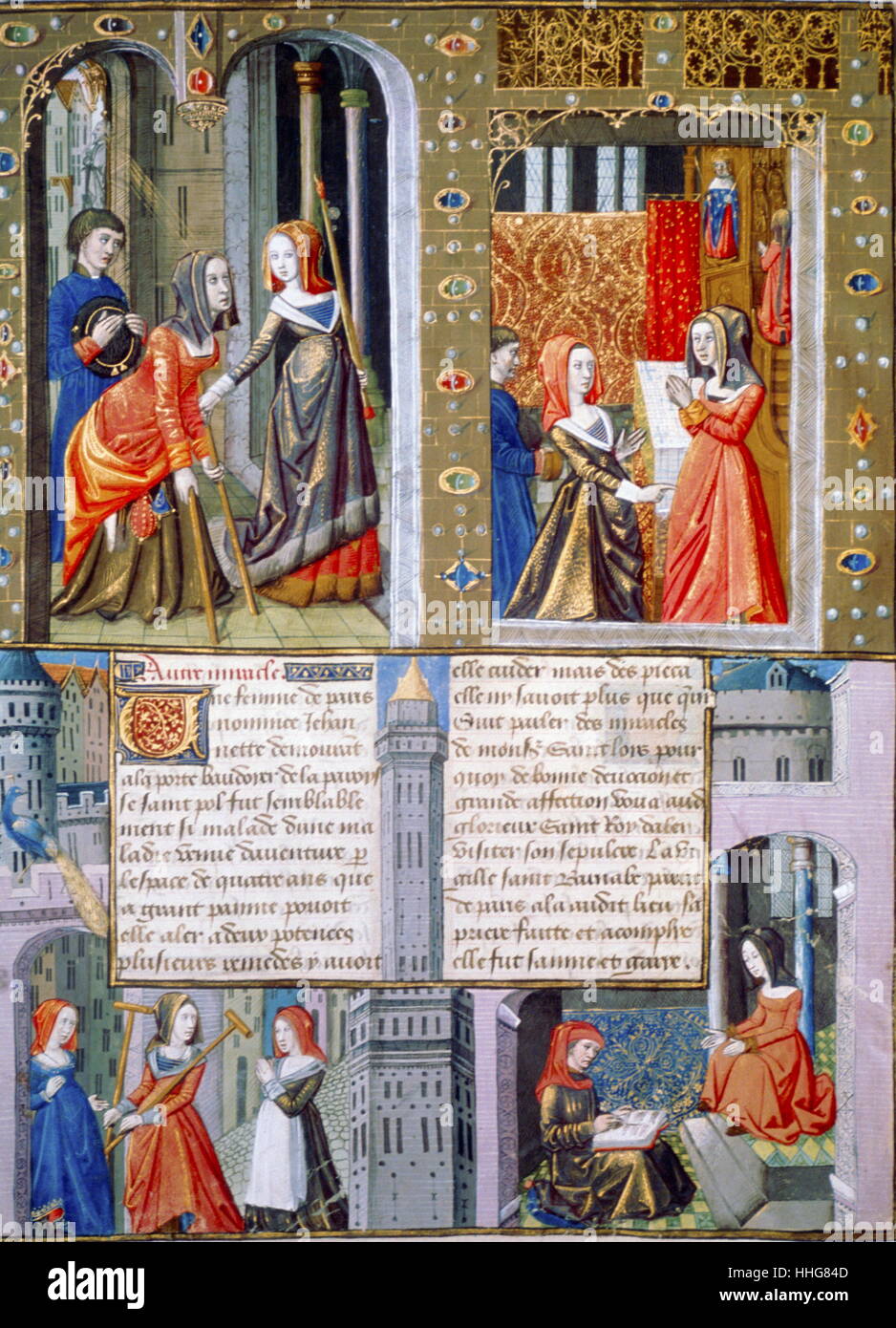 Scenes of daily life in France in the middle ages, 15th century; Illustration from Le livre des faiz Monseigneur Saint Louis, in the collection of the Bibliotheque Nationale, Paris Stock Photo