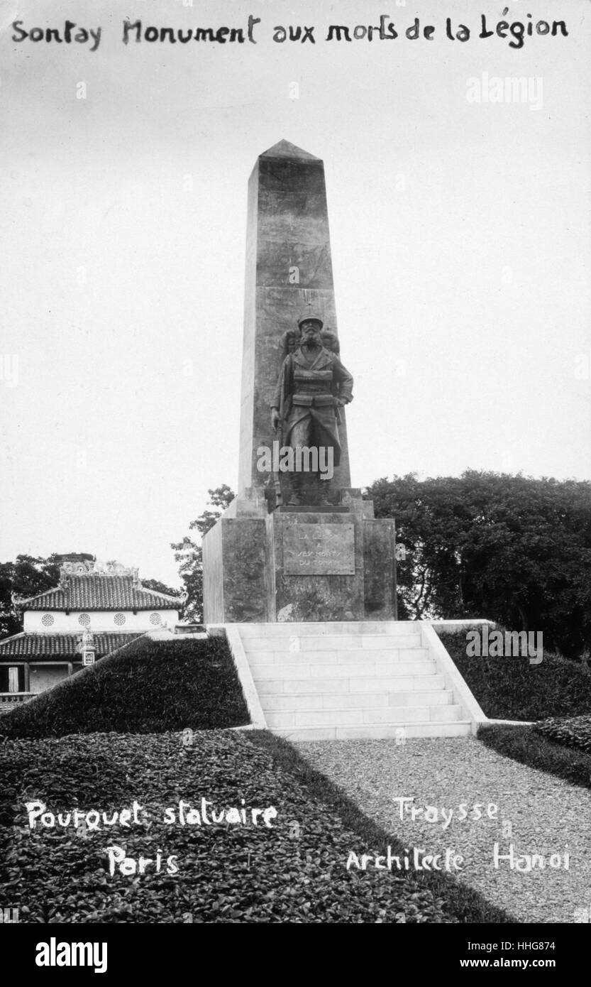 French Foreign Legion Monument at Son Tay, during the Tonkin Campaign and Sino-French War 1883–1888. The Foreign Legion's First Battalion (Lieutenant-Colonel Donnier) sailed to Tonkin in the autumn of 1883, during the period of undeclared hostilities that preceded the Sino–French War (August 1884 to April 1885), and formed part of the attack column that stormed the western gate of Son Tay on 16 December Stock Photo