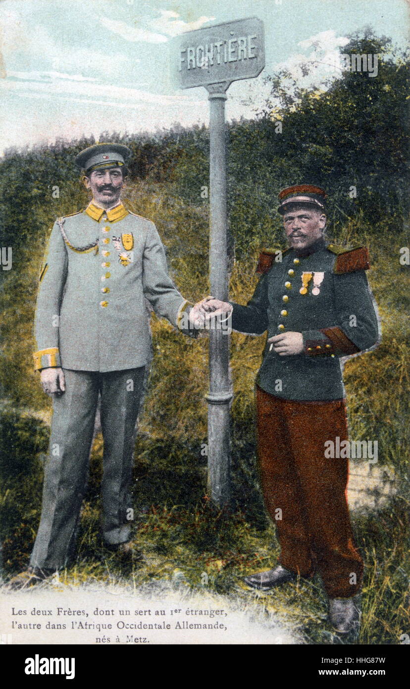 French and German Soldiers meet at the border in German East Africa (Tanzania) 1895 Stock Photo