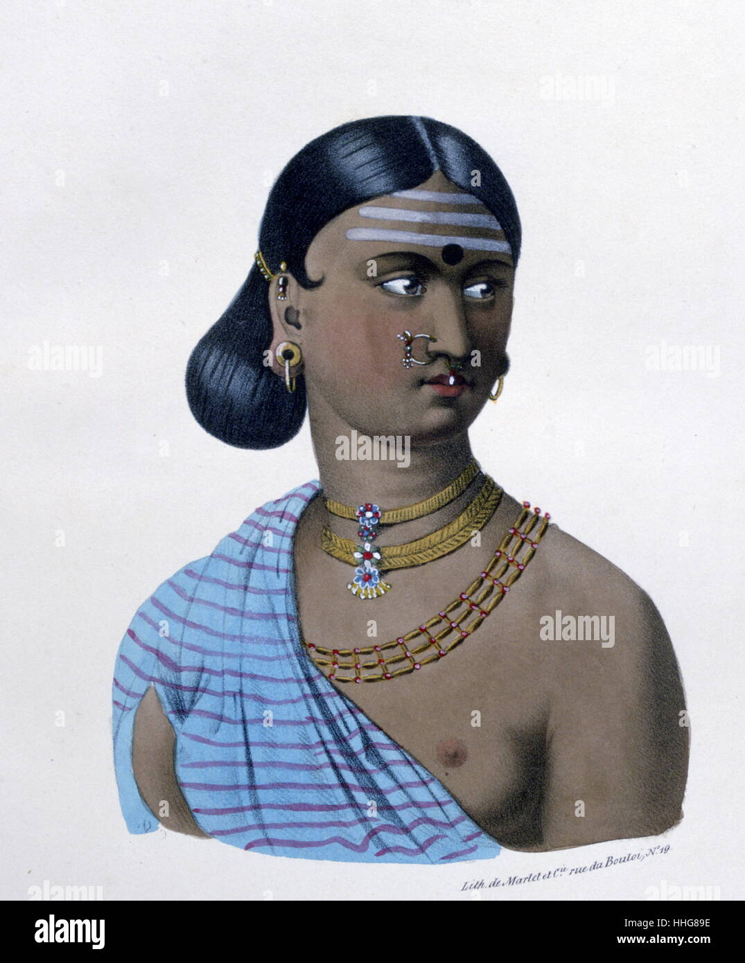 French lithograph of high caste Brahmin woman in India, By Marlet 1828 Stock Photo