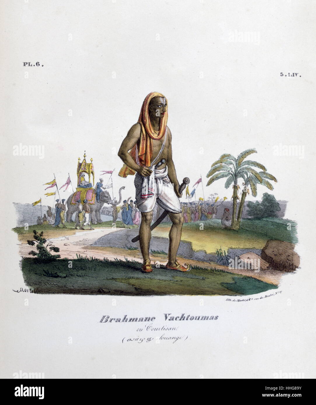 French lithograph of high caste Brahmin soldier in India, By Marlet 1828 Stock Photo