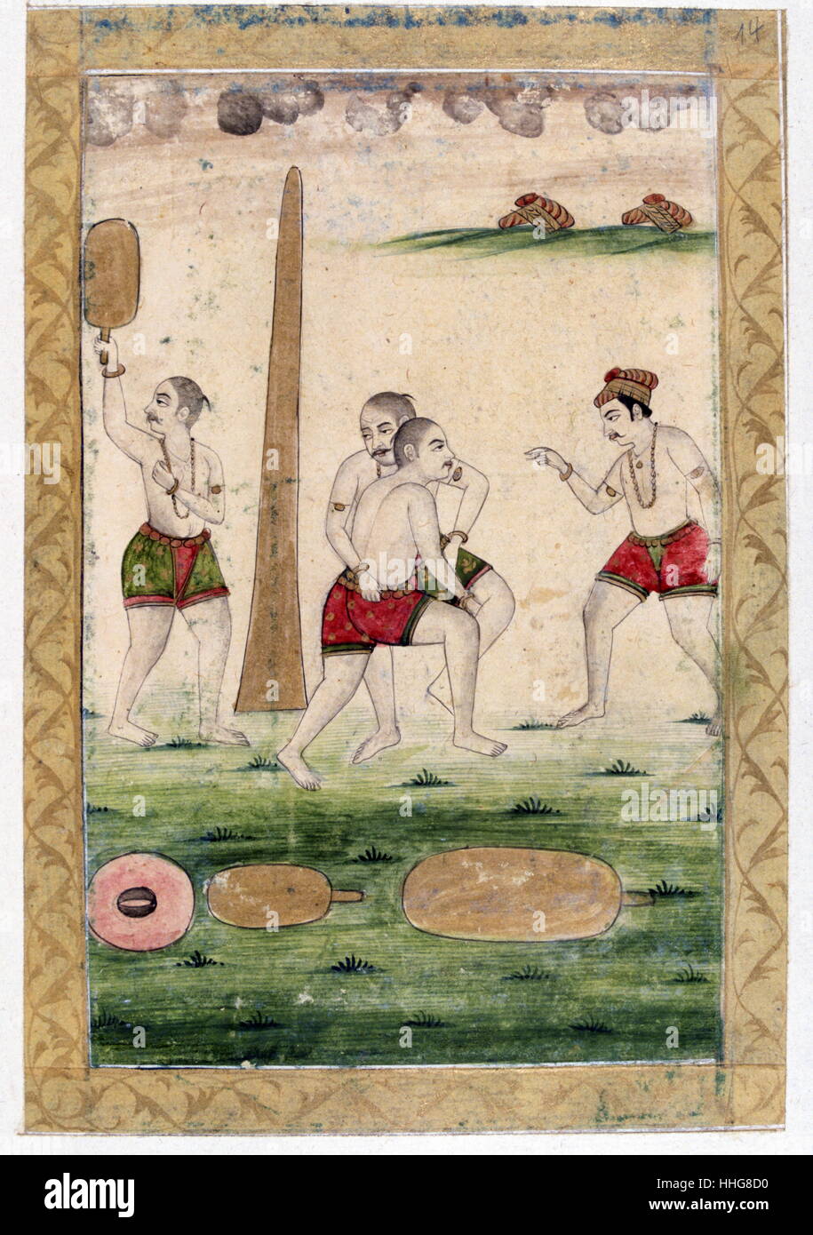 Indian Mughal miniature depicting soldiers in training (fighting). Rajasthan school; Album of Ragamala 19th century Stock Photo