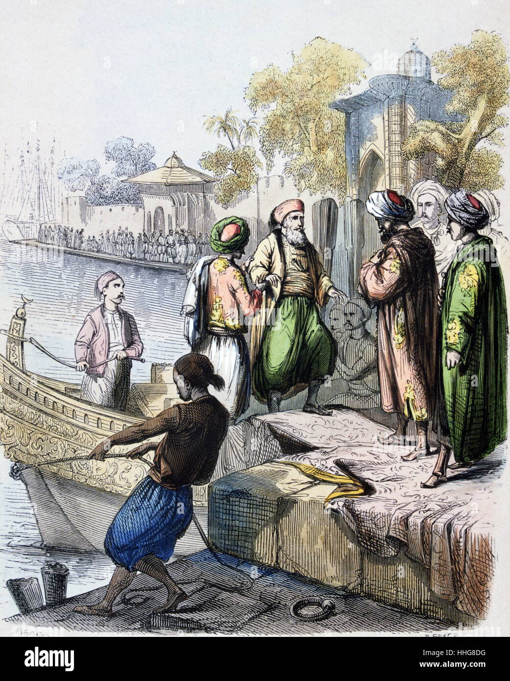1828: Mehmet Ali arrives in Constantinople (Istanbul, Turkey) 1846 watercolour, by the French painter Jean-Adolphe Beaucé (1818 - 1875). Muhammad Ali Pasha or Mehmet Ali; 1769 – 1849. Ottoman Albanian commander in the Ottoman army, who rose to the rank of Pasha, and became W?li, and self-declared Khedive of Egypt Stock Photo
