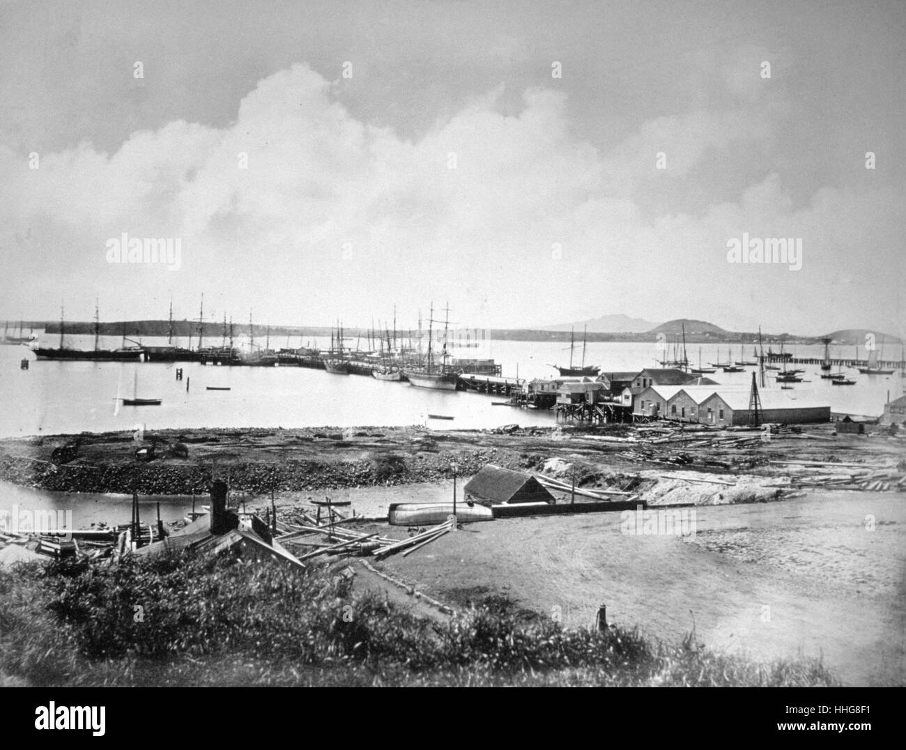 New Zealand, Auckland harbour and port 1870-80 Stock Photo