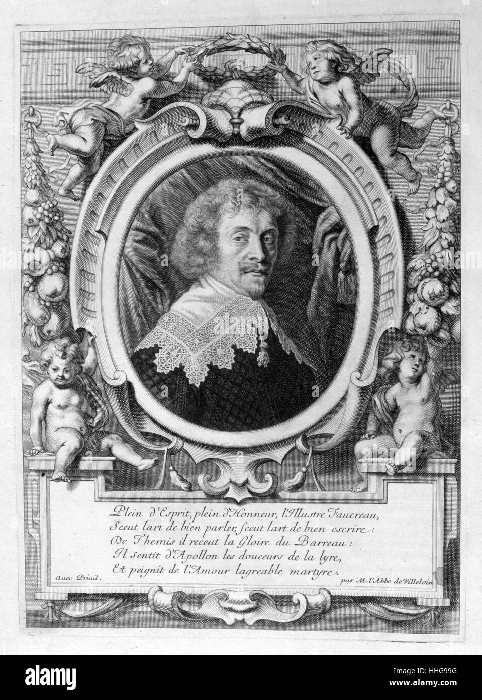 M. Favereau a seventeenth century advisor to the French royal court. Engraving from 'Tableaux du temple des muses' (1655) by Michel de Marolles (1600 - 1681), known as the abbé de Marolles; a French churchman and translator. Stock Photo