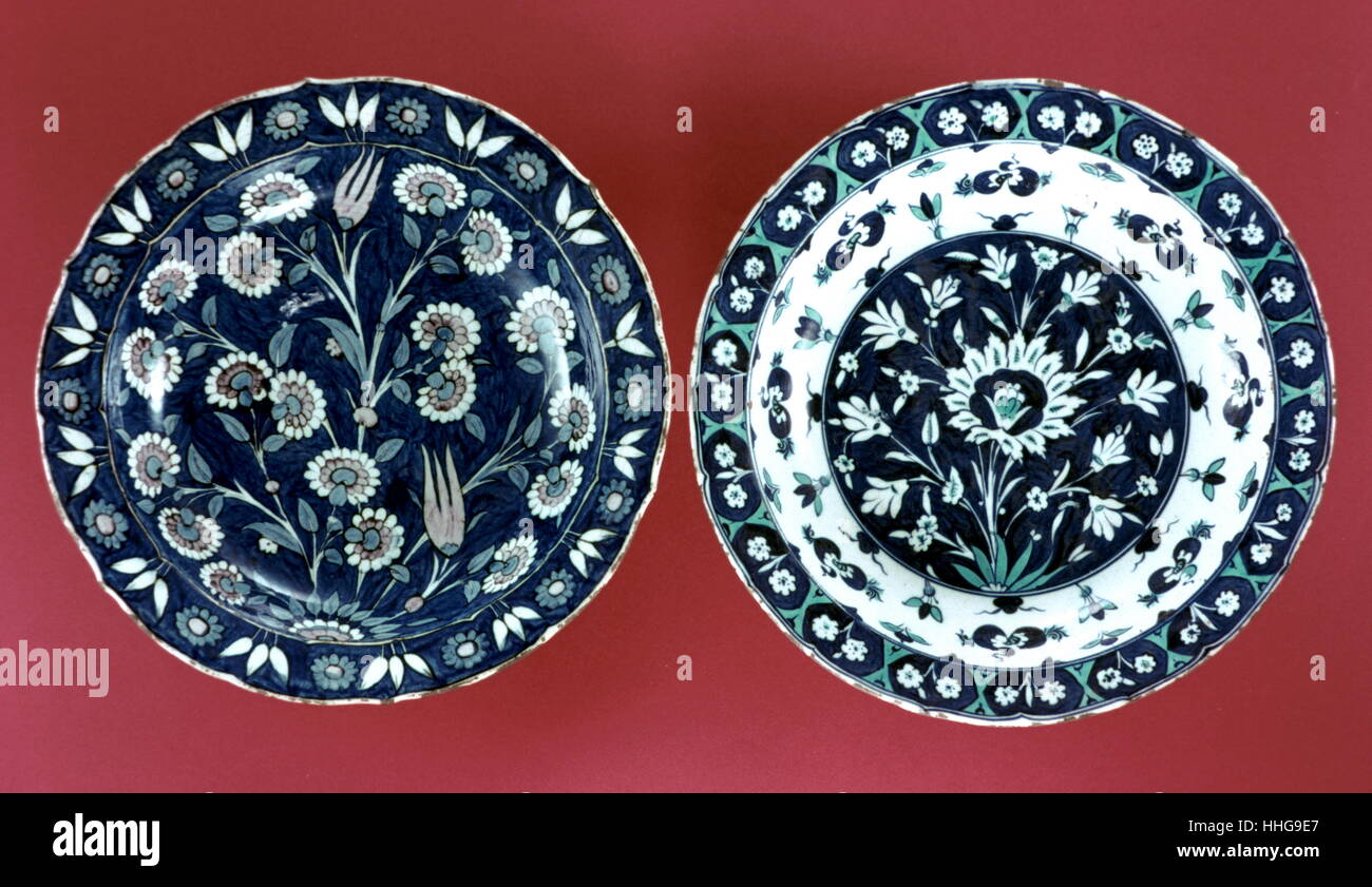 Ceramic Iznik plates, c16th Century, Ottoman. Benaki Museum, Athens. Stock Photo