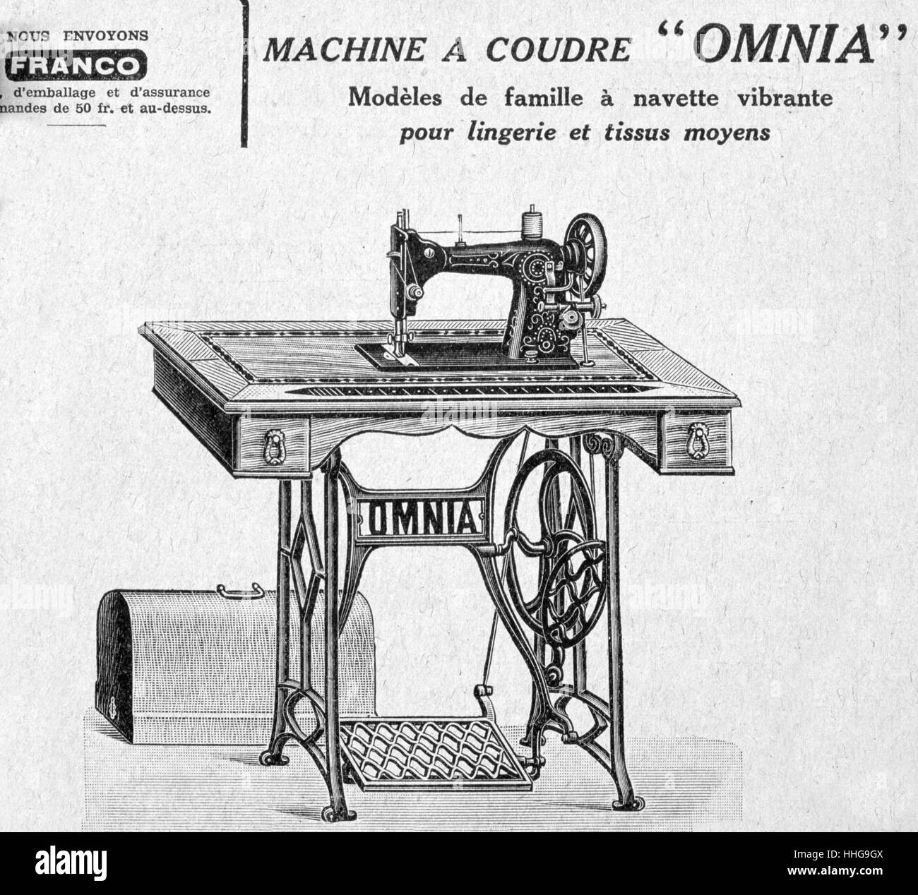 Omnia sewing machine; advert, France 1890 Stock Photo