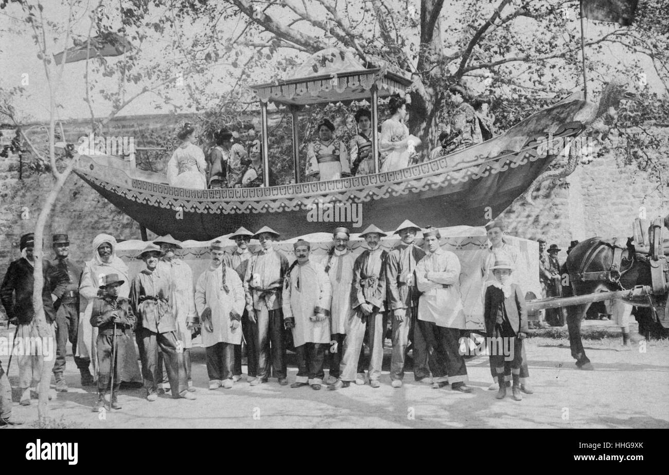 French Foreign legion post at Saida, Algeria as a festival is celebrated in costumes from china. 1900 Stock Photo