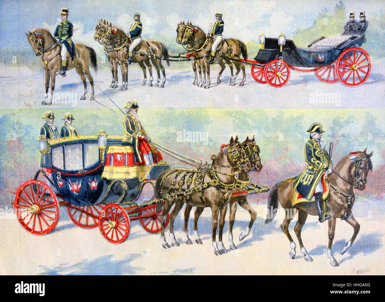 Franco-Russian Alliance. French state carriages prepared for the visit of Tsar Nicholas II, accompanied by Empress Alexandra of Russia 'Le Petit Journal', Paris, 1896. Stock Photo