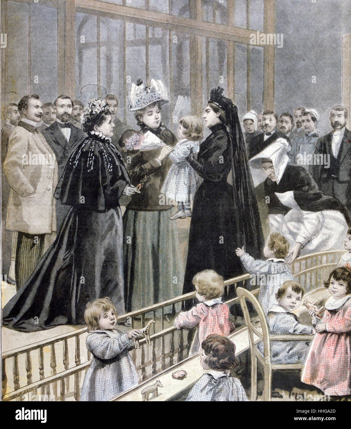 Wife of President Felix Faure visit a pioneering crèche in Paris 1896 Stock Photo